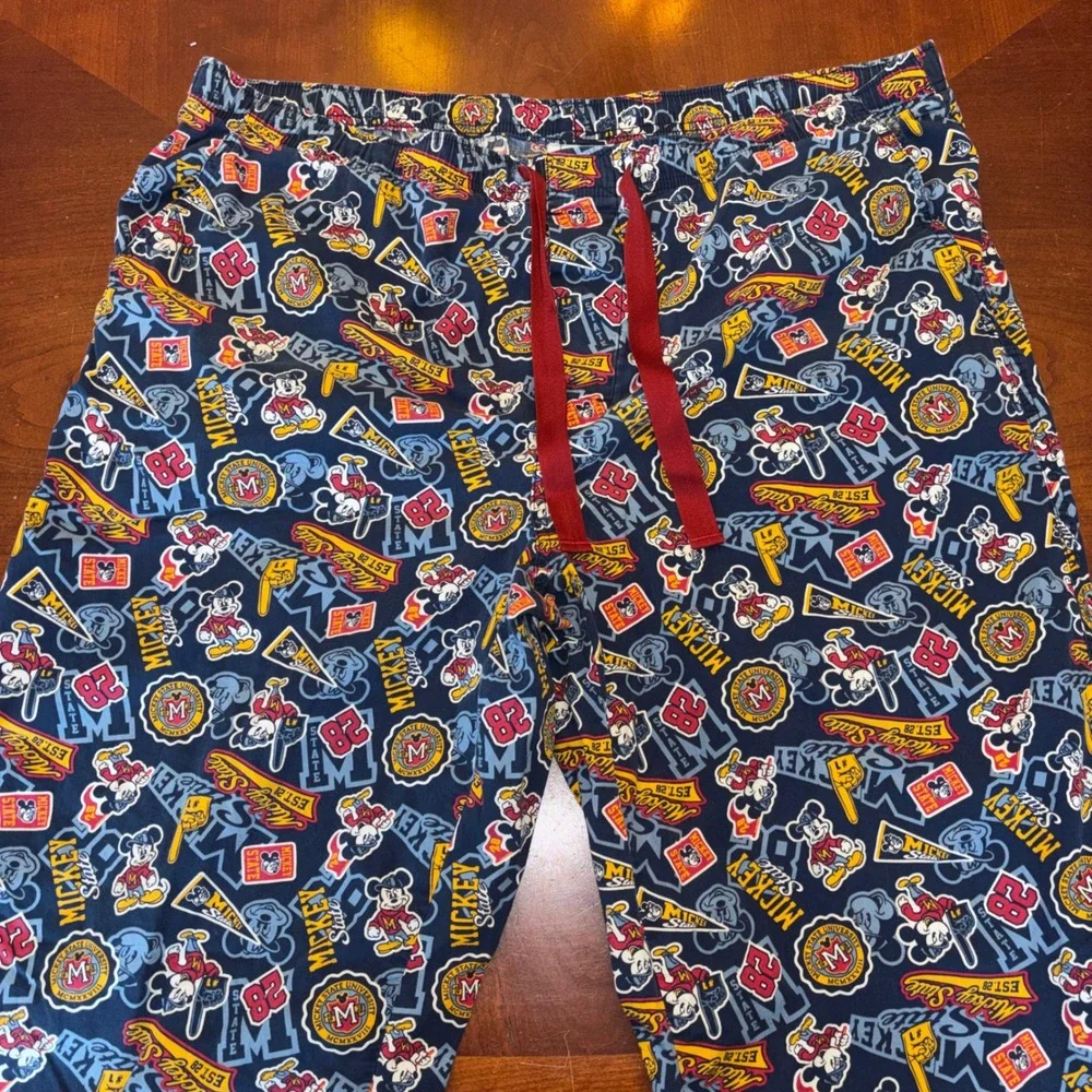 Disney Parks | Mens XL Mickey State Collegiate Pajama Pants | Navy Blue‎ Cotton